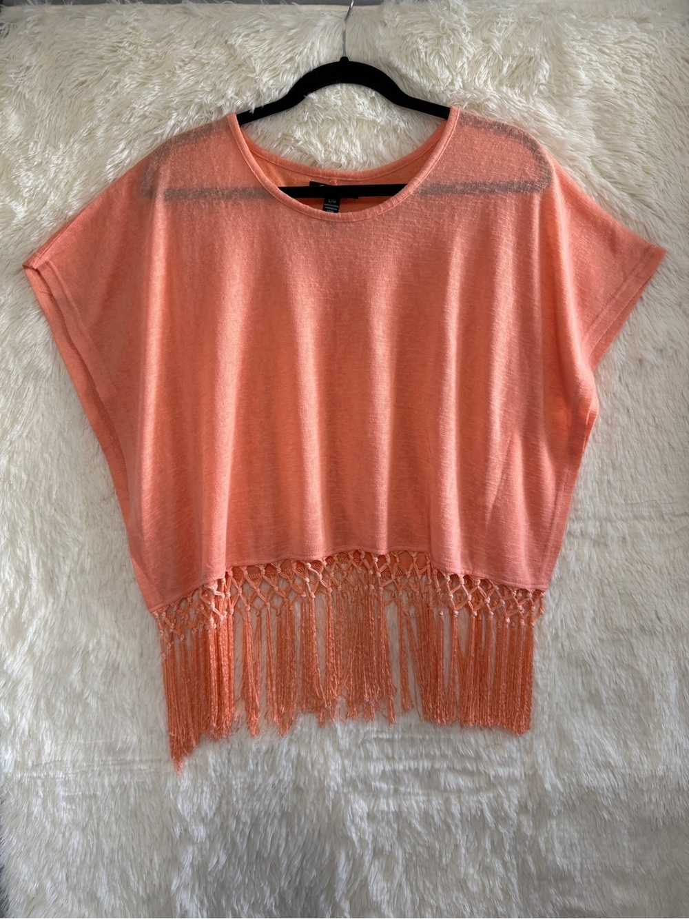 Streetwear Society Womens Boho Fringe Oversized Top Size L Peach Slub Knit